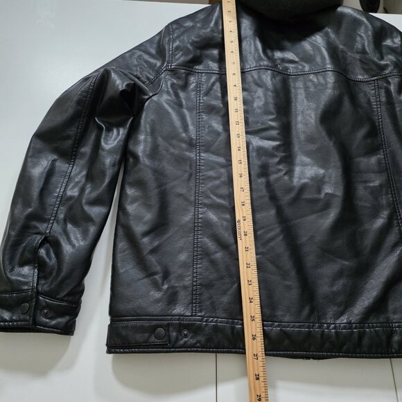 Levi's Trucker Jacket Men L Black Faux Leather LS Hooded Pockets Western Grunge - Picture 6 of 16